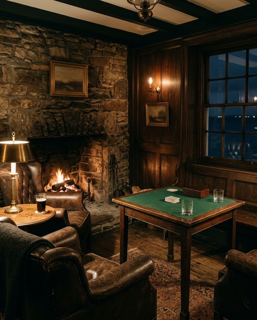 Artist's impression of a private salon with a fireplace, armchairs and a single table